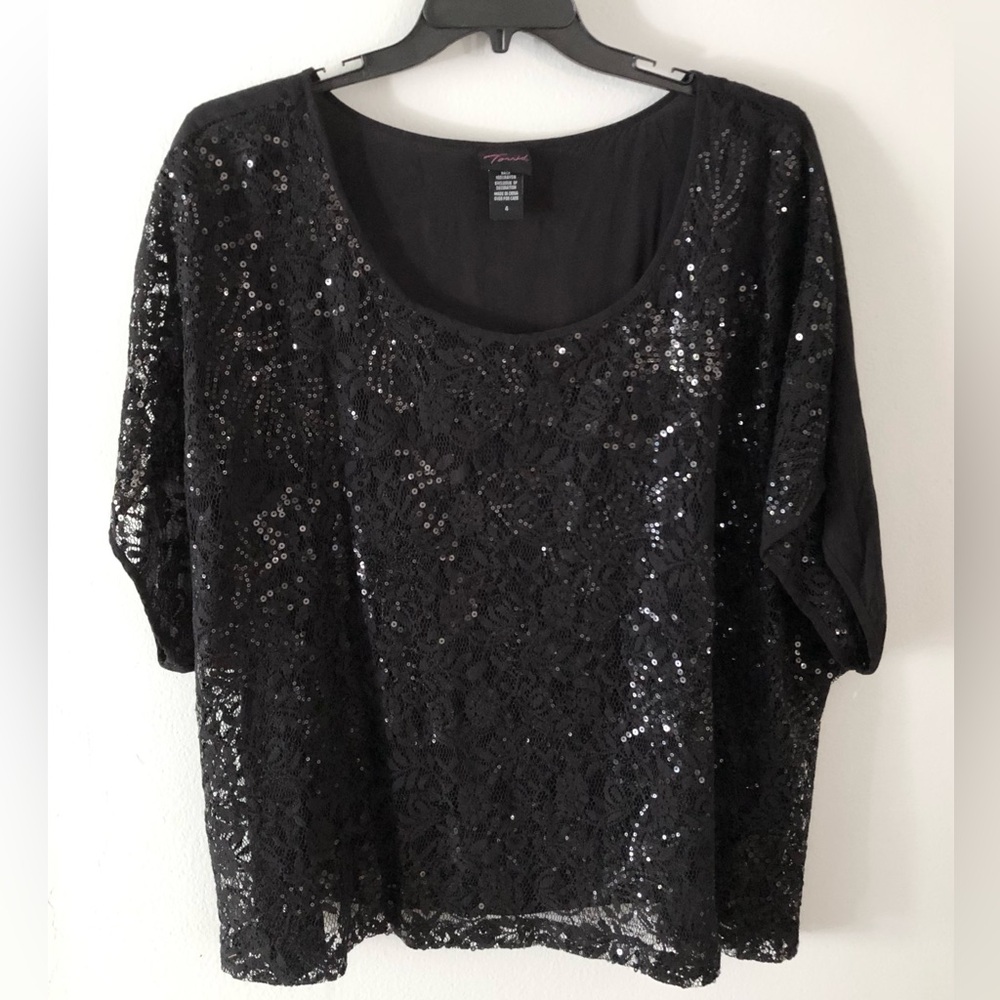 Vintage torrid Black Sequin Lace Scoop Neck Blouse Party Plus Size 4X